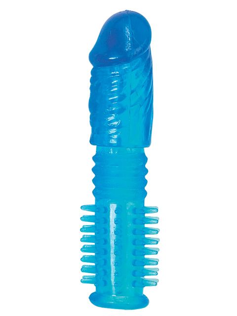 Синяя насадка-ёршик PENIS SLEEVE STRETCHABLE - 16,5 см.